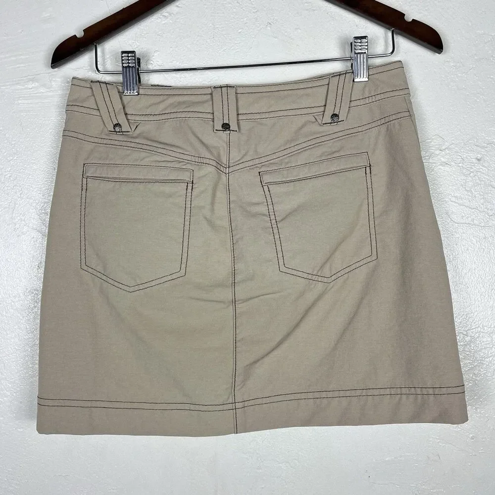 Athleta Take a Hike Mini Skirt Womens 2 Tan Khaki Side Snaps 861832 Active